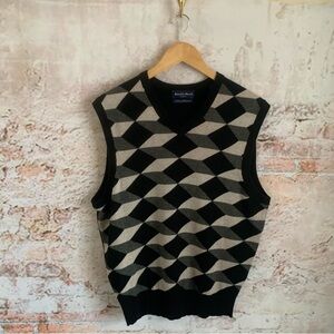 Austin Reed Mens Silk & Cashmere Black & Gray Geometric Knit Vest